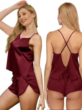 Satin Cami & Short Sleep Set in Wine burgundy